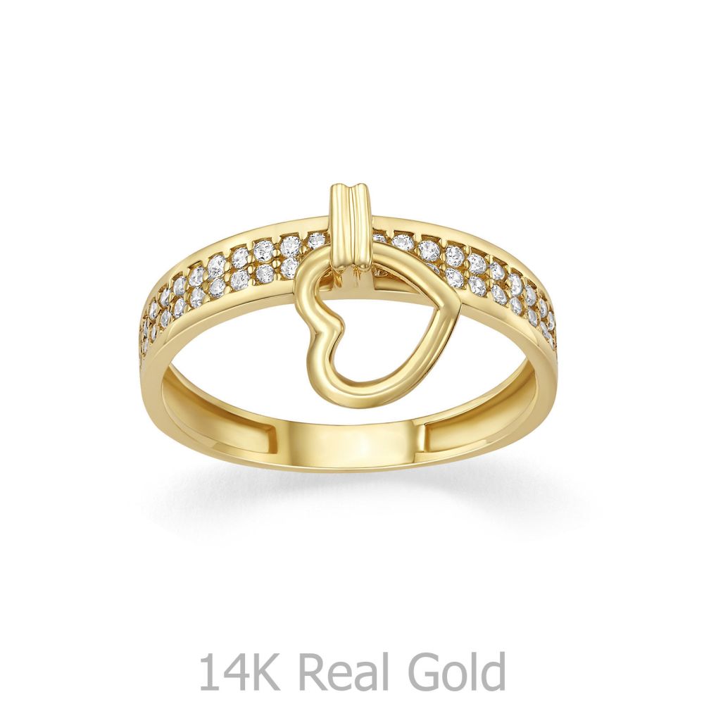 תכשיטי זהב לנשים | טבעת לנשים מזהב צהוב 14 קראט - לב מייבל