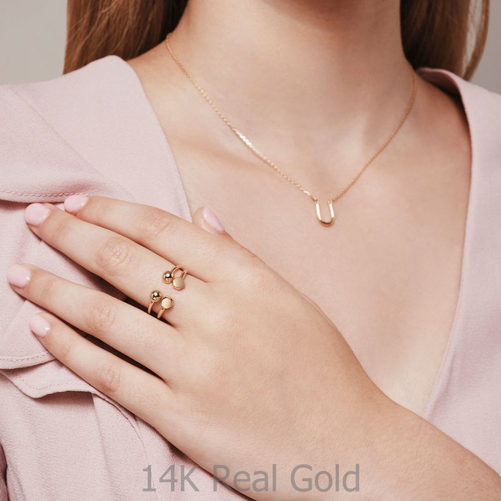 תכשיטי זהב לנשים | טבעת פתוחה מזהב לבן 14 קראט - כיפות זהב