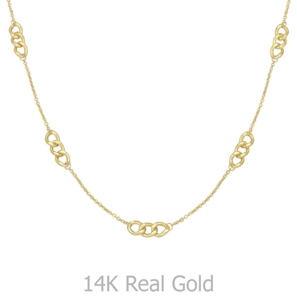 תליוני זהב | תליון ושרשרת מזהב צהוב 14 קראט - חוליות משולבות