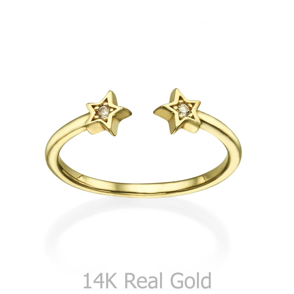 תכשיטי זהב לנשים | טבעת פתוחה מזהב צהוב 14 קראט - כוכבים נוצצים