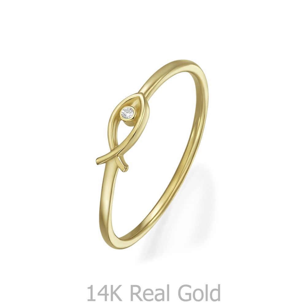 טבעות זהב | טבעת לנשים מזהב צהוב 14 קראט - דג זהב מנצנץ