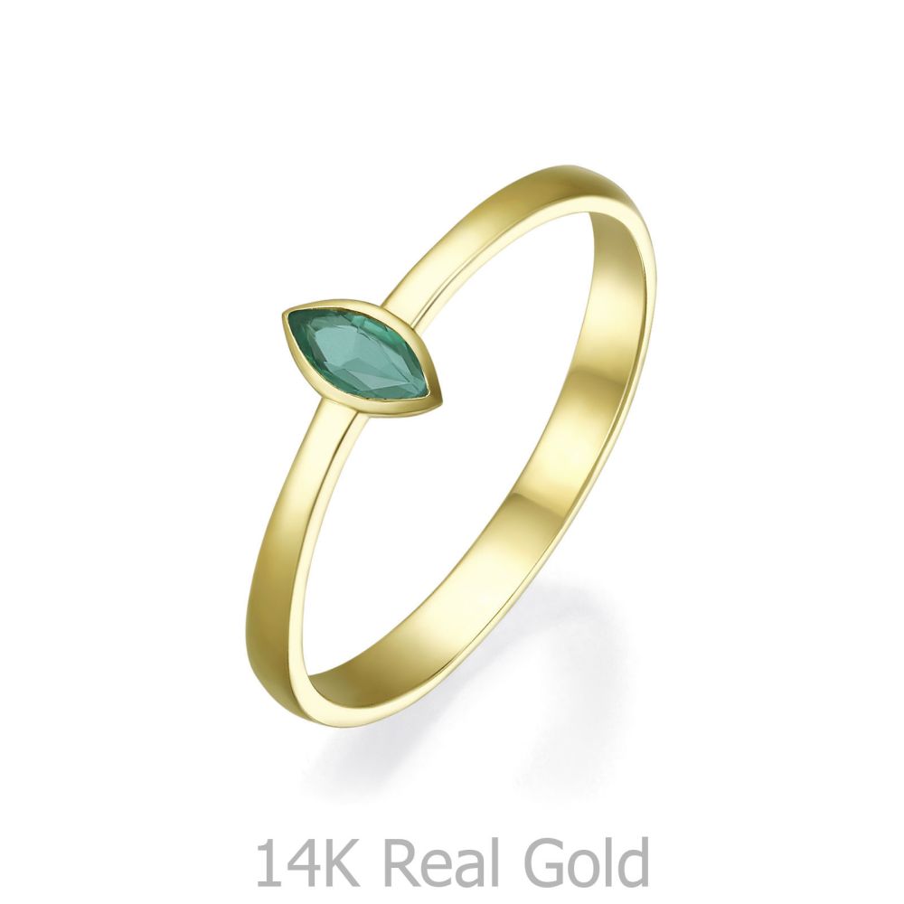 תכשיטי יהלומים | טבעת אמרלד מזהב צהוב 14 קראט  - ולנסיה