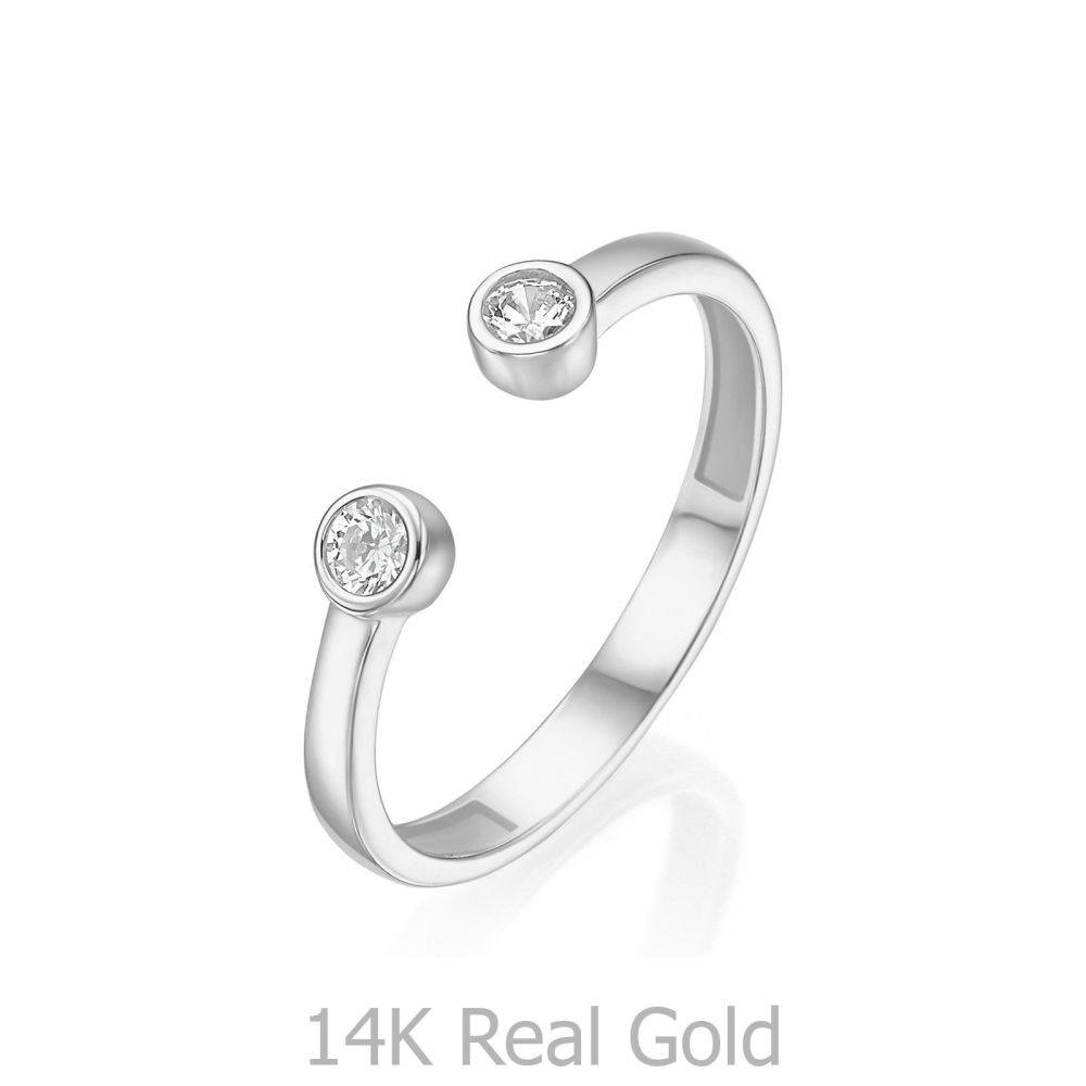 תכשיטי זהב לנשים | טבעת פתוחה מזהב לבן 14 קראט - עיגולי טל מנצנצים