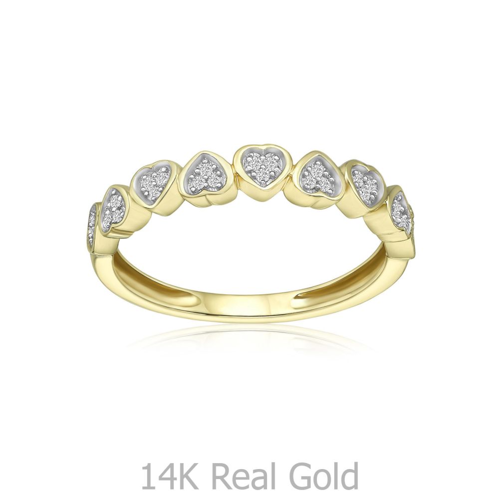 תכשיטי יהלומים | טבעת יהלומים מזהב צהוב 14 קראט - לבבות  ניקה 