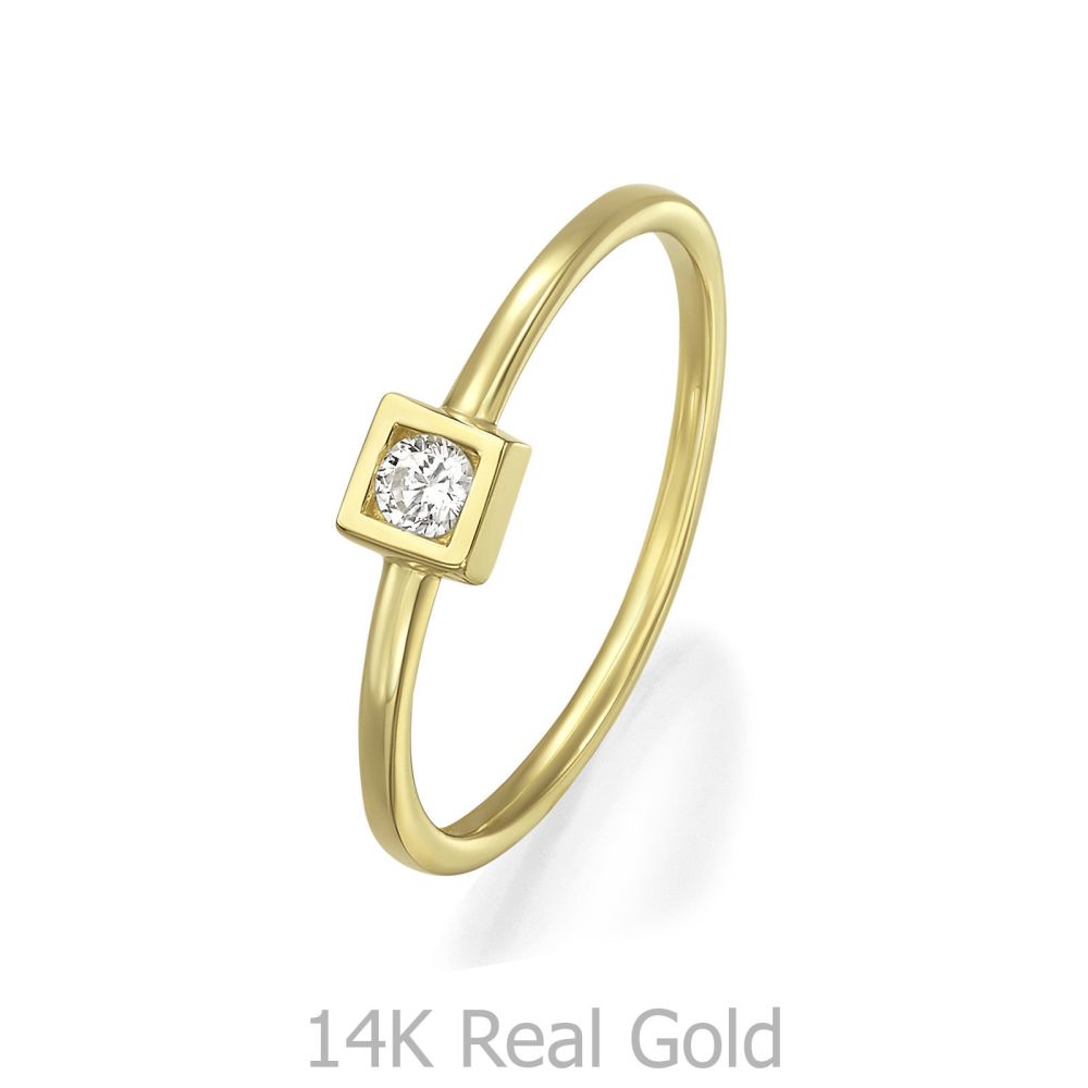 טבעות זהב | טבעת לנשים מזהב צהוב 14 קראט - ריבוע ניקולט