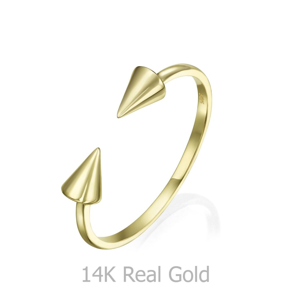 תכשיטי זהב לנשים | טבעת פתוחה מזהב צהוב 14 קראט - חצים מסתובבים