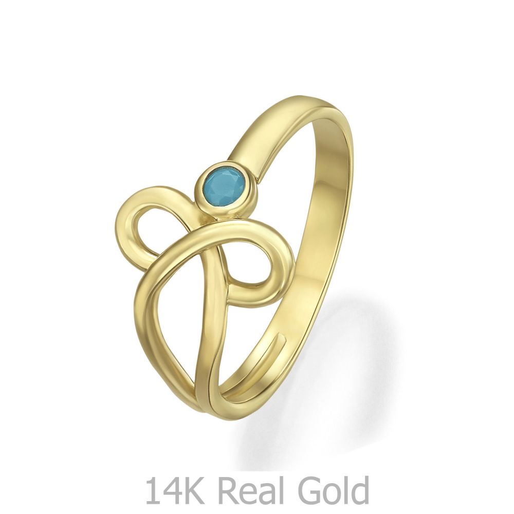 טבעות זהב | טבעת לנשים מזהב צהוב 14 קראט - גאיה כחולה