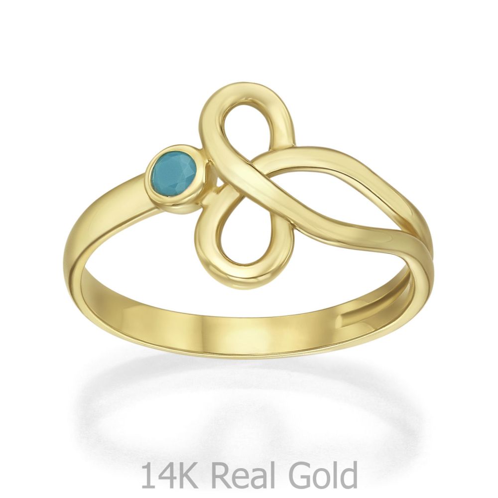 טבעות זהב | טבעת לנשים מזהב צהוב 14 קראט - גאיה כחולה