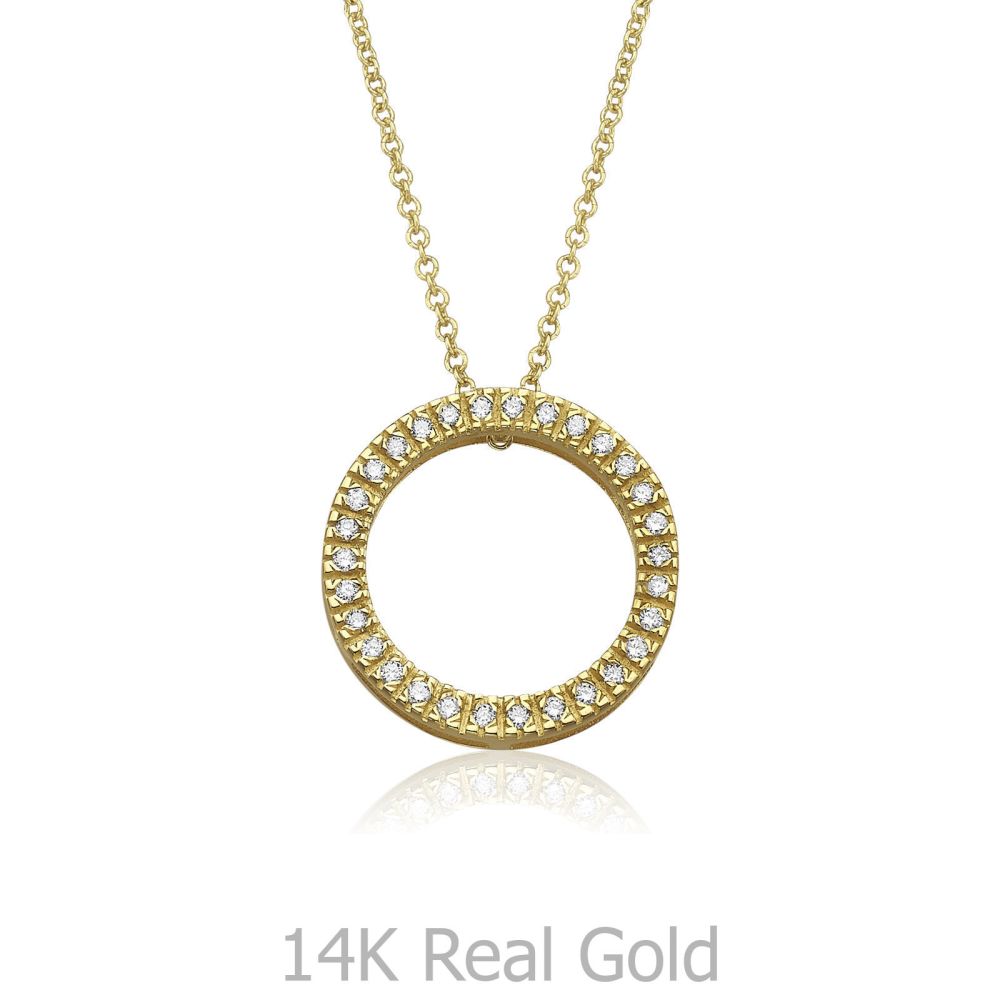 תכשיטי זהב לנשים | תליון ושרשרת יהלומים מזהב צהוב 14 קראט - מעגל החיים יהלומים