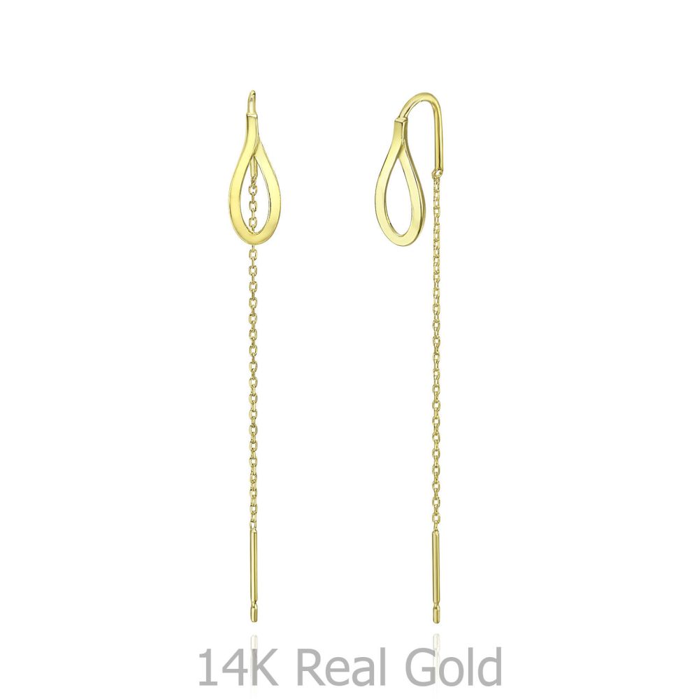 תכשיטי זהב לנשים | עגילים תלויים מזהב צהוב 14 קראט - טיפה