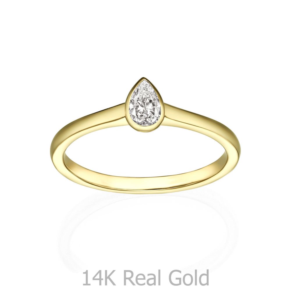 תכשיטי יהלומים | טבעת יהלום טיפה מזהב צהוב 14 קראט - טיפה