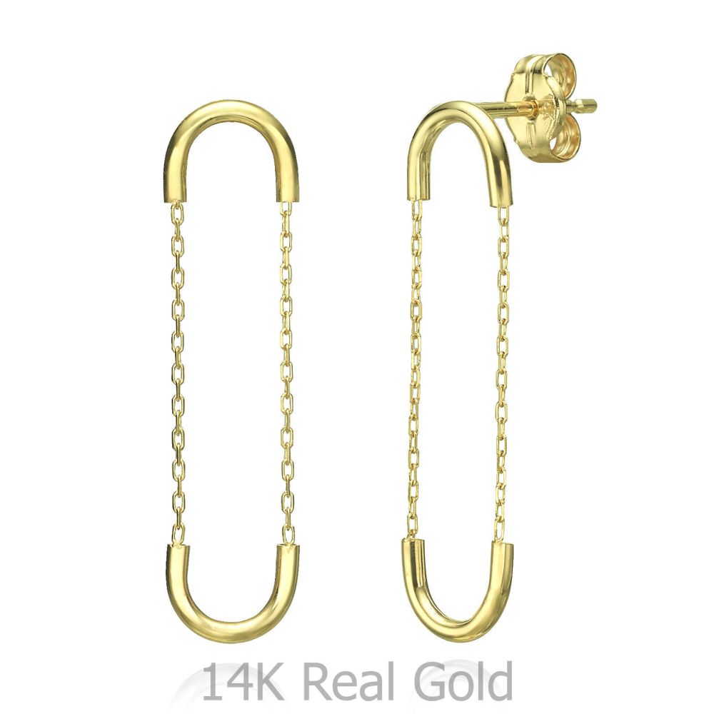 תכשיטי זהב לנשים | עגילים תלויים ארוכים מזהב צהוב 14 קראט - חוליות אקספנדר