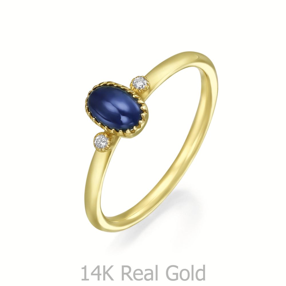 טבעות זהב | טבעת יהלומים ואבן חן ספיר מזהב צהוב 14 קראט  - ליברטי 
