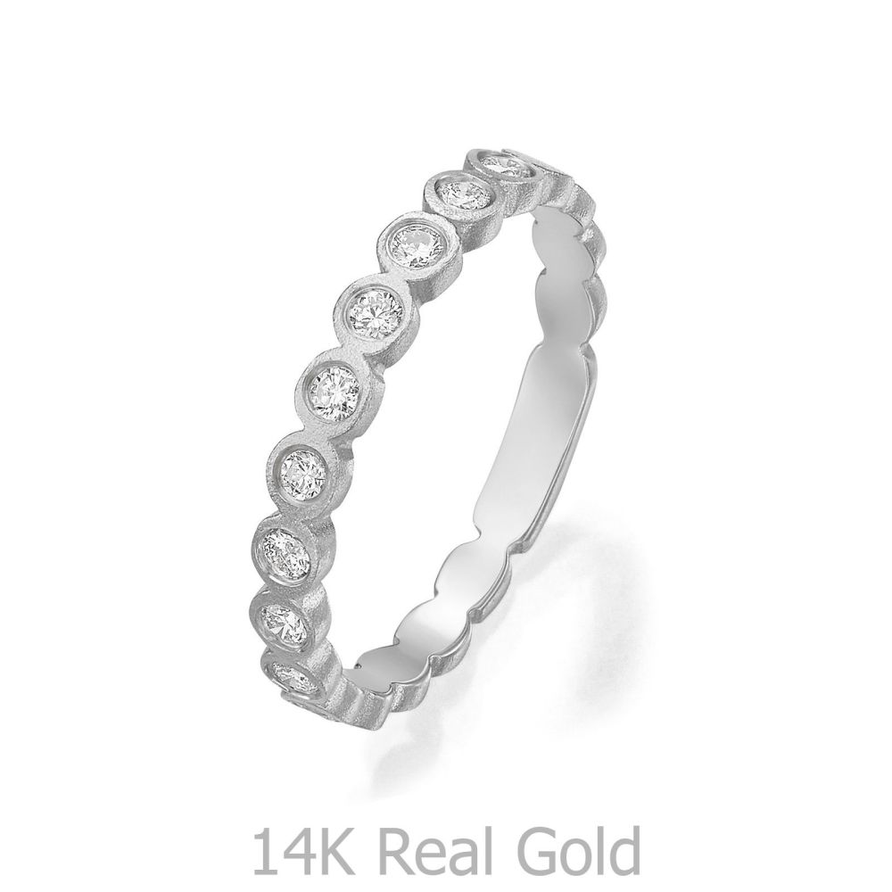 תכשיטי יהלומים | טבעת יהלומים מזהב לבן 14 קראט -  אשלי 