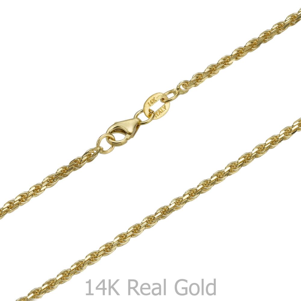 תכשיטים לגבר | שרשרת זהב צהוב 14 קראט לגברים, מדגם חבל 1.9 מ