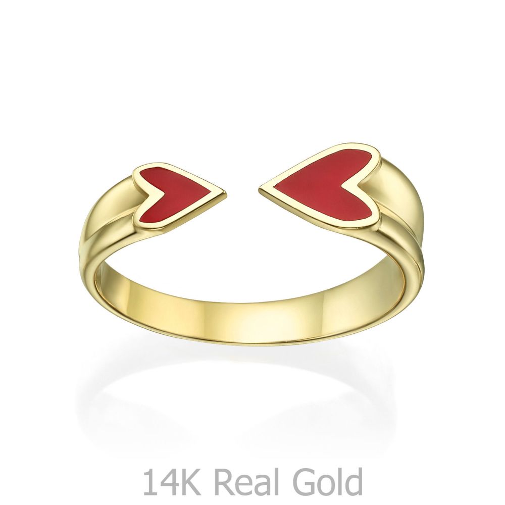 תכשיטי זהב לנשים | טבעת פתוחה מזהב צהוב 14 קראט - הלב שלי (אדום)
