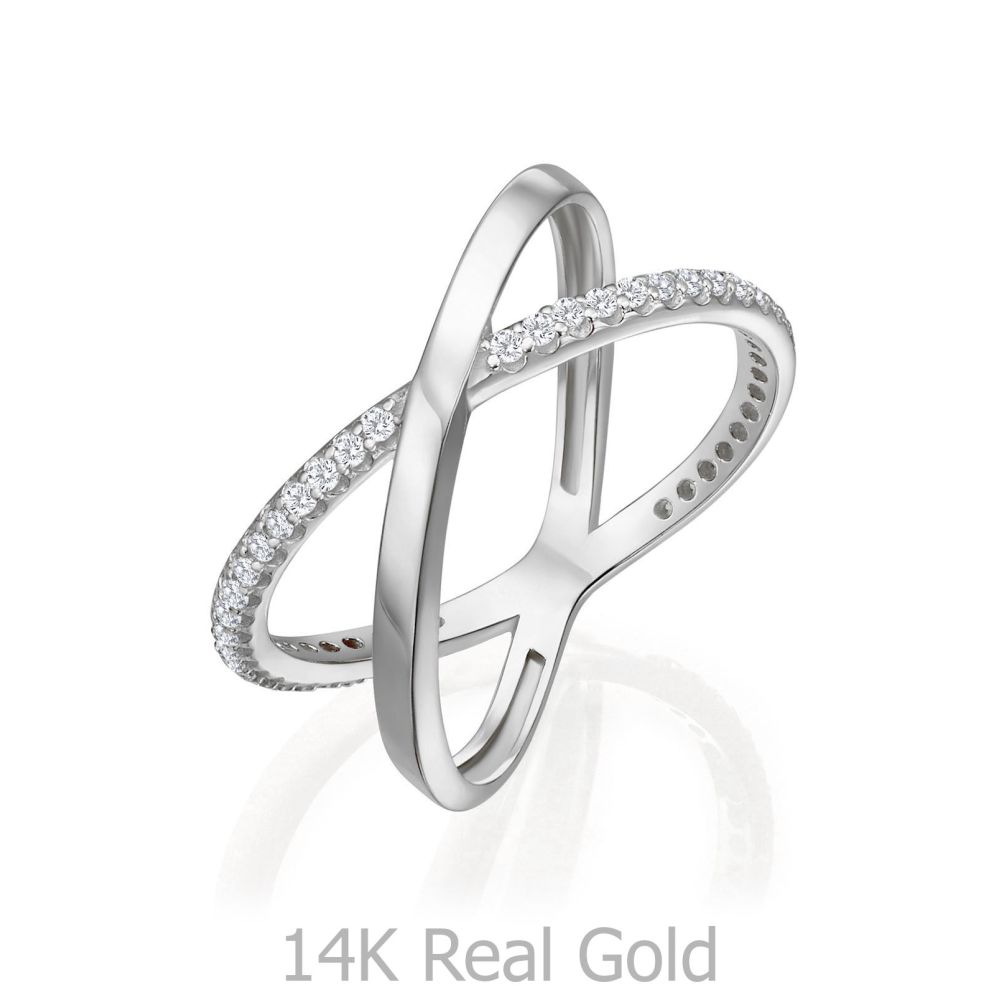 תכשיטי זהב לנשים |  טבעת איקס לאישה מזהב לבן 14 קראט - רוקסי