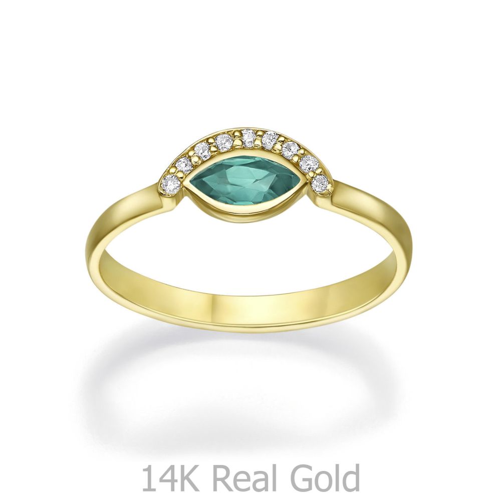 תכשיטי יהלומים | טבעת יהלומים ואבן חן אמרלד מזהב צהוב 14 קראט  - מואנה