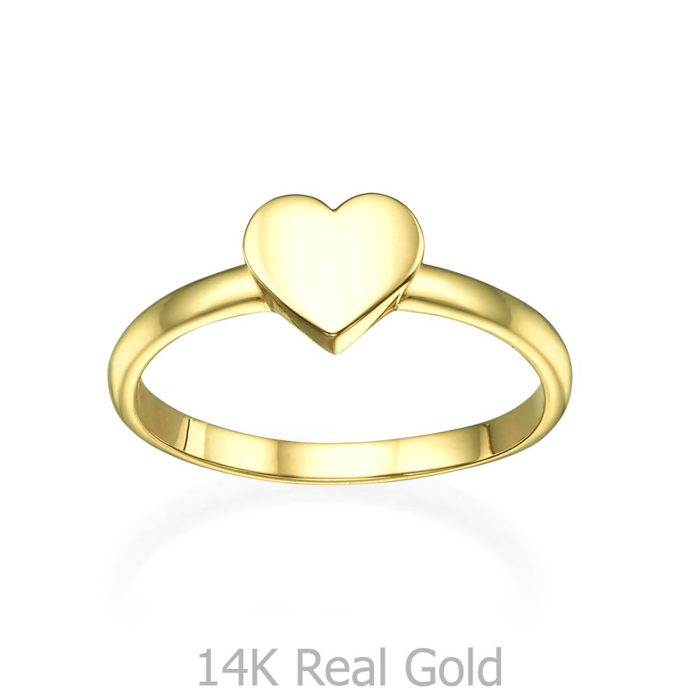 תכשיטי זהב לנשים | טבעת מזהב צהוב 14 קראט - לב מלא