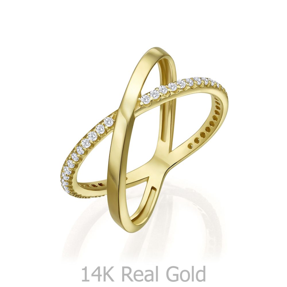 תכשיטי זהב לנשים |  טבעת איקס לאישה מזהב צהוב 14 קראט - רוקסי