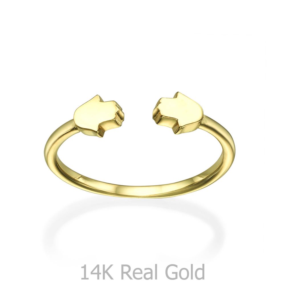 תכשיטי זהב לנשים | טבעת פתוחה מזהב צהוב 14 קראט - חמסה