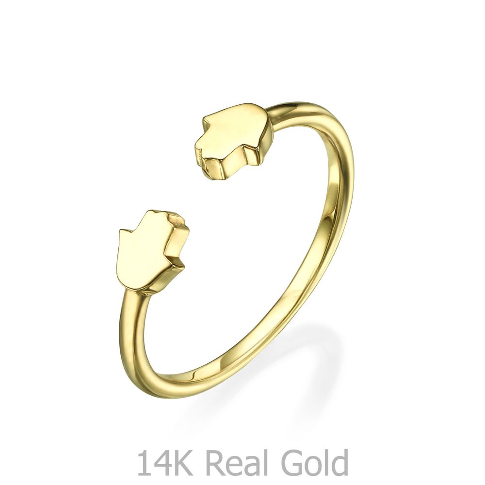 תכשיטי זהב לנשים | טבעת פתוחה מזהב צהוב 14 קראט - חמסה