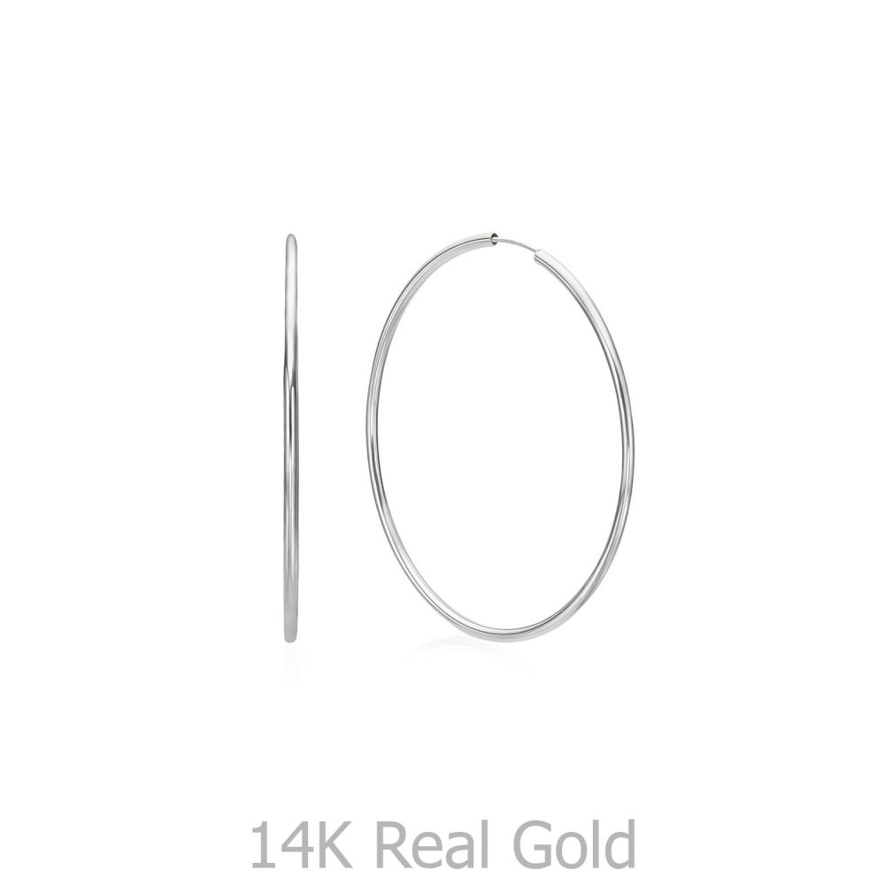 עגילי זהב | עגילי חישוק פלקסי מזהב לבן 14 קראט - XL