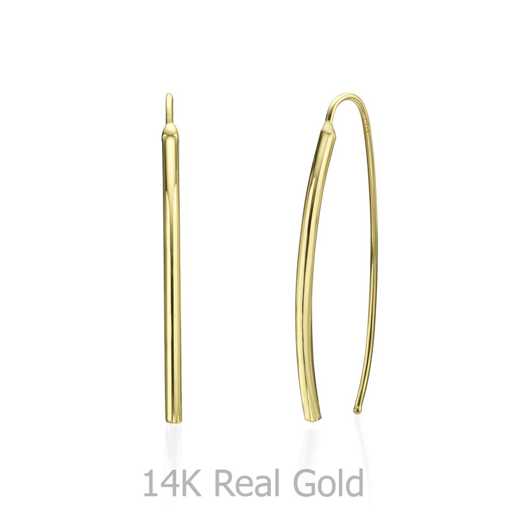 תכשיטי זהב לנשים | עגילים תלויים ארוכים מזהב צהוב 14 קראט - צינורות זהב