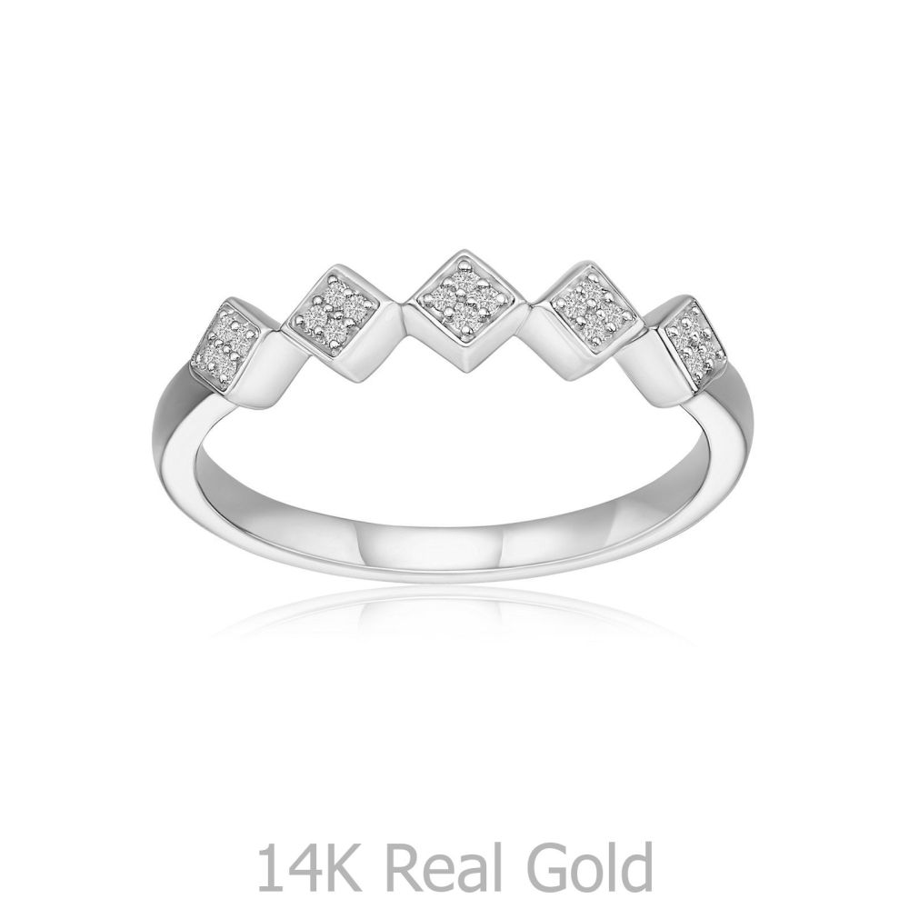 תכשיטי יהלומים | טבעת יהלומים מזהב לבן 14 קראט - רייבן
