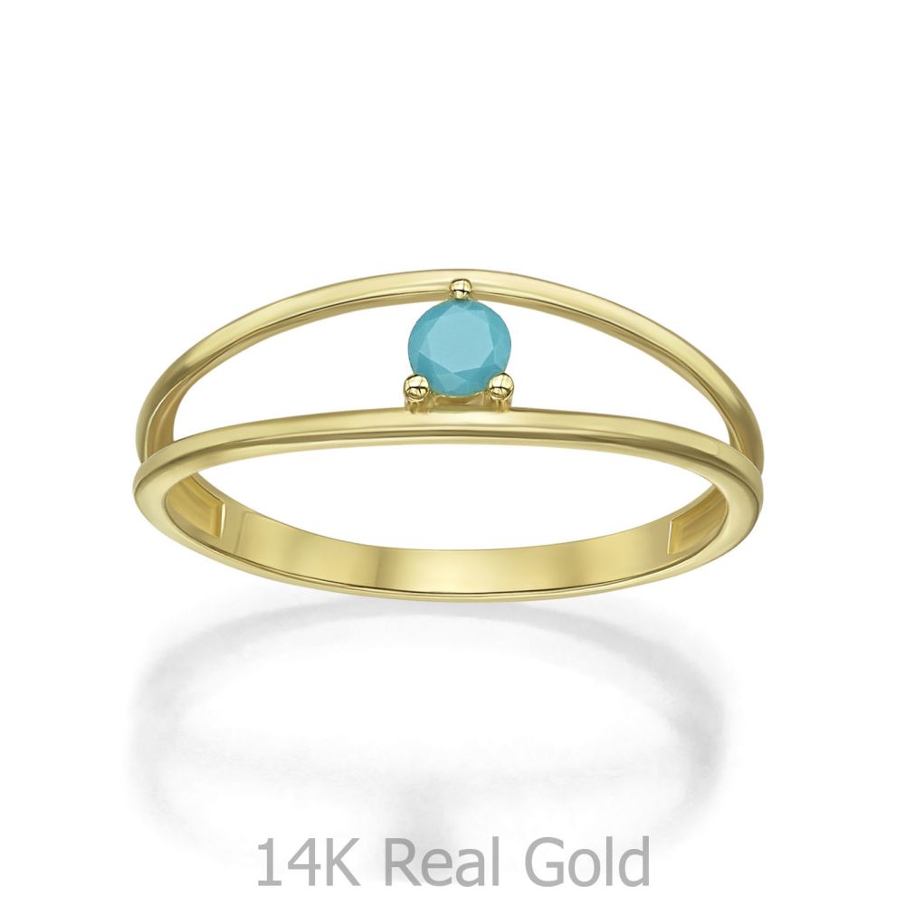 טבעות זהב | טבעת לנשים מזהב צהוב 14 קראט - ארין כחולה