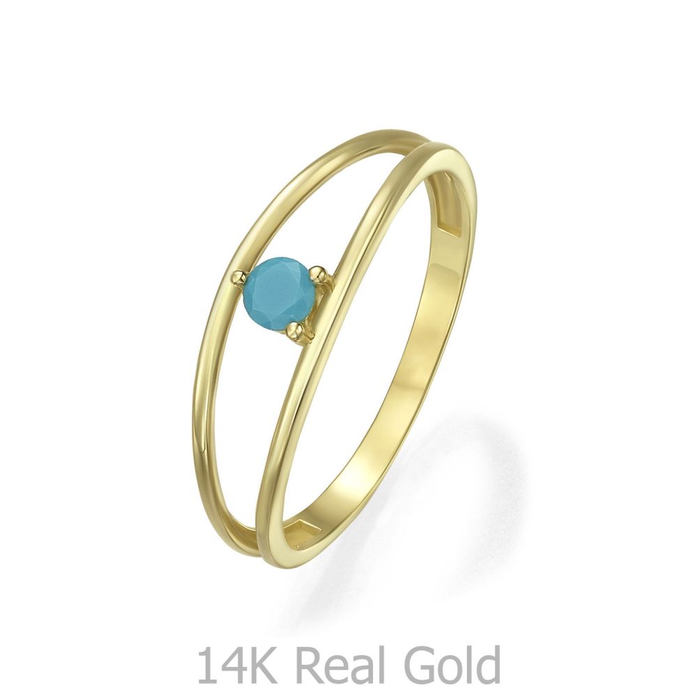 טבעות זהב | טבעת לנשים מזהב צהוב 14 קראט - ארין כחולה