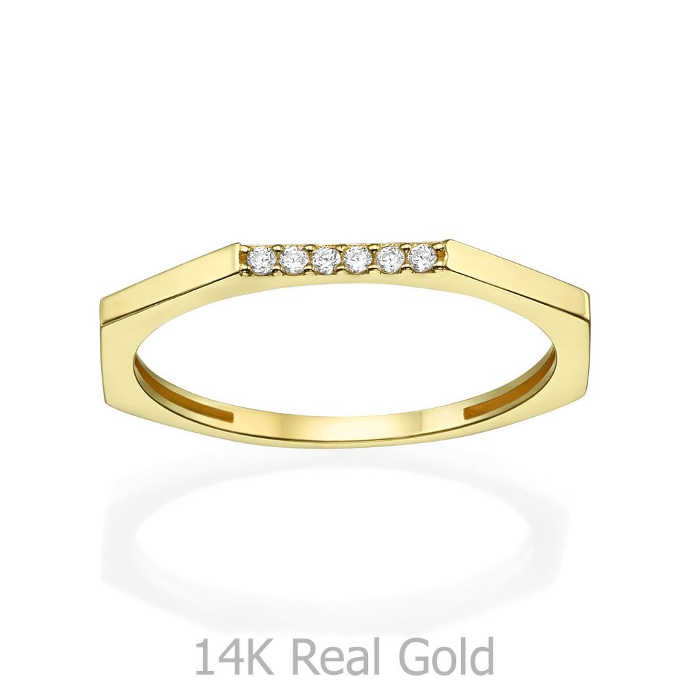 תכשיטי זהב לנשים | טבעת מזהב צהוב 14 קראט - מחומש
