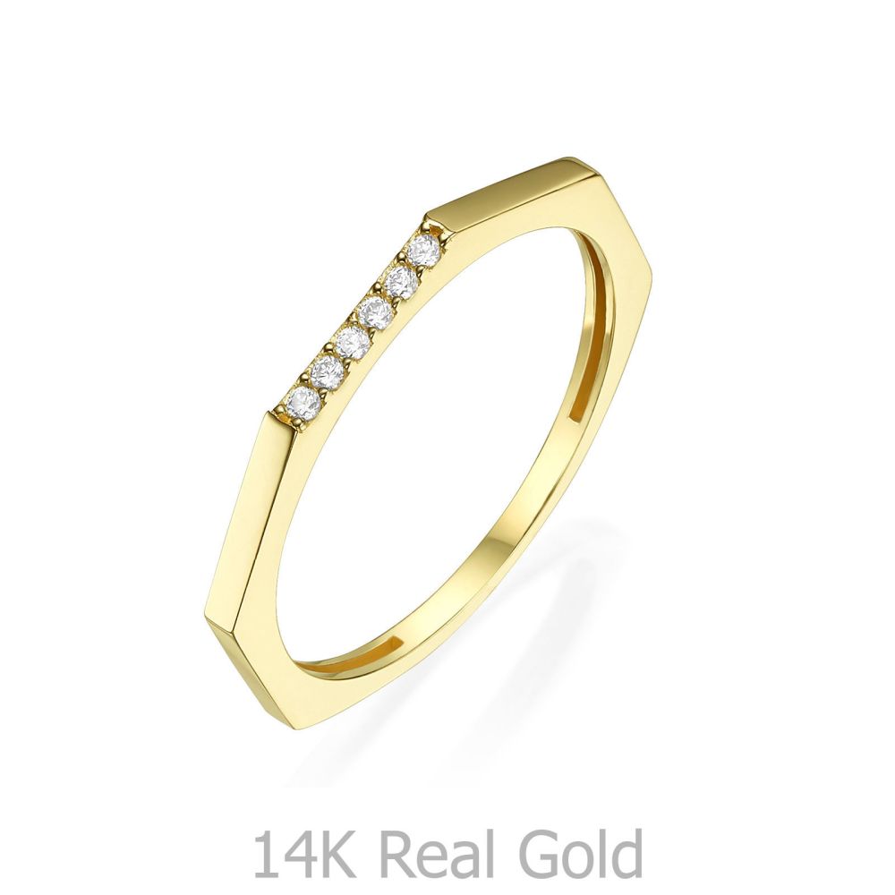 תכשיטי זהב לנשים | טבעת מזהב צהוב 14 קראט - מחומש