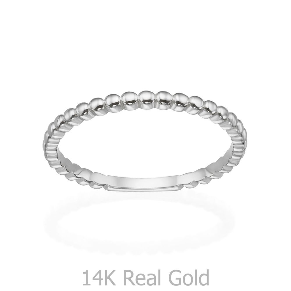 תכשיטי זהב לנשים | טבעת מזהב לבן 14 קראט - כדורים