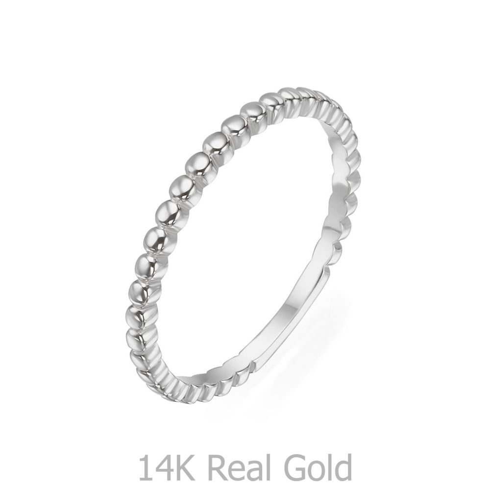 תכשיטי זהב לנשים | טבעת מזהב לבן 14 קראט - כדורים