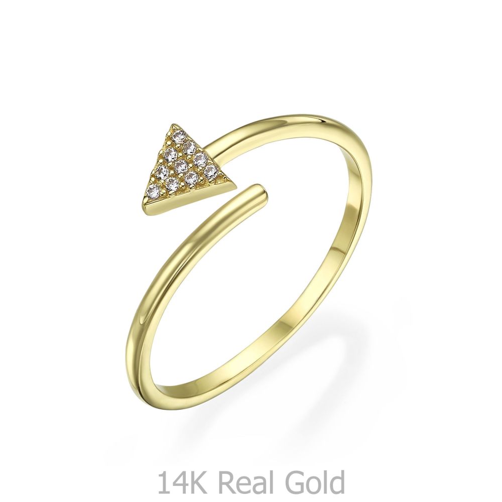 תכשיטי זהב לנשים | טבעת פתוחה מזהב צהוב 14 קראט -   חץ מנצנץ