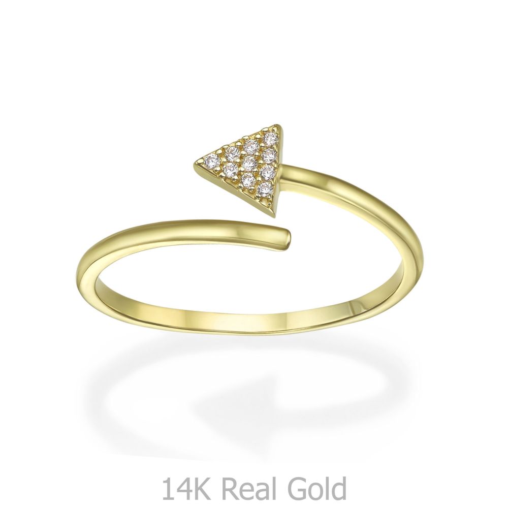 תכשיטי זהב לנשים | טבעת פתוחה מזהב צהוב 14 קראט -   חץ מנצנץ