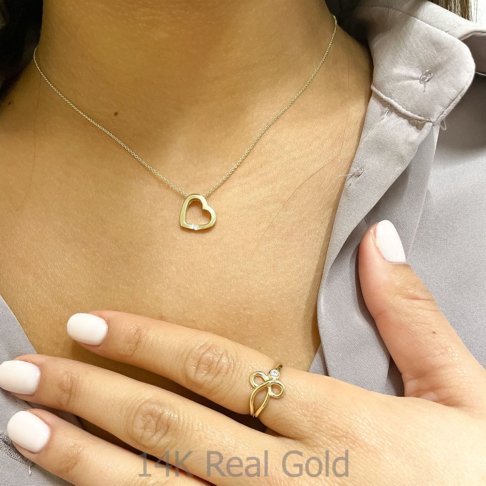 תכשיטי זהב לנשים | תליון ושרשרת יהלום מזהב צהוב 14 קראט - לב יהלום
