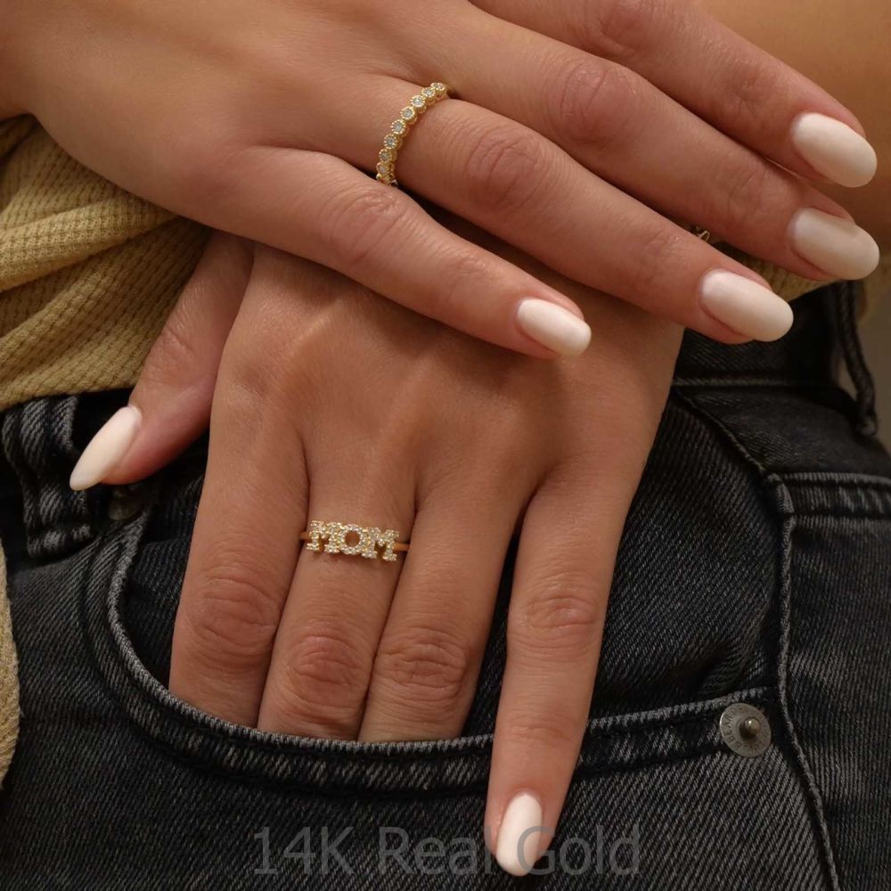 תכשיטי זהב לנשים | טבעת  מזהב צהוב 14 קראט - mom מנצנצת