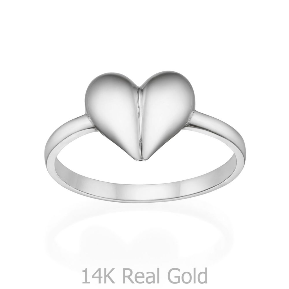 תכשיטי זהב לנשים | טבעת מזהב לבן 14 קראט - לב עמוק