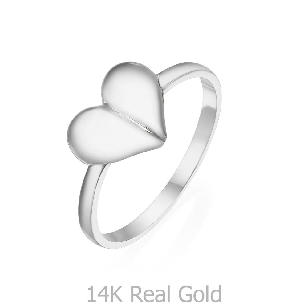 תכשיטי זהב לנשים | טבעת מזהב לבן 14 קראט - לב עמוק