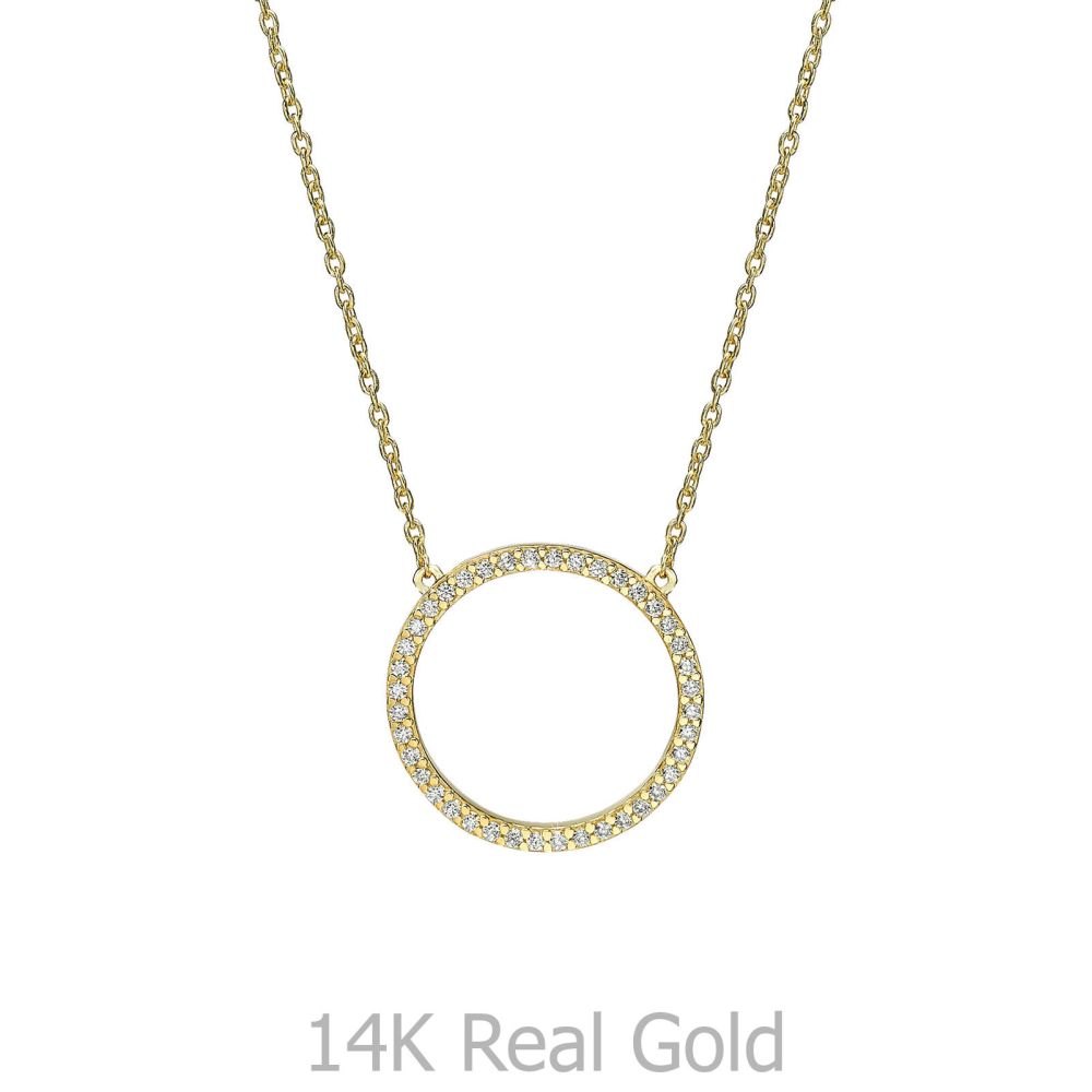 תכשיטי זהב לנשים | שרשרת ותליון מזהב צהוב 14 קראט - מעגל החיים מנצנץ