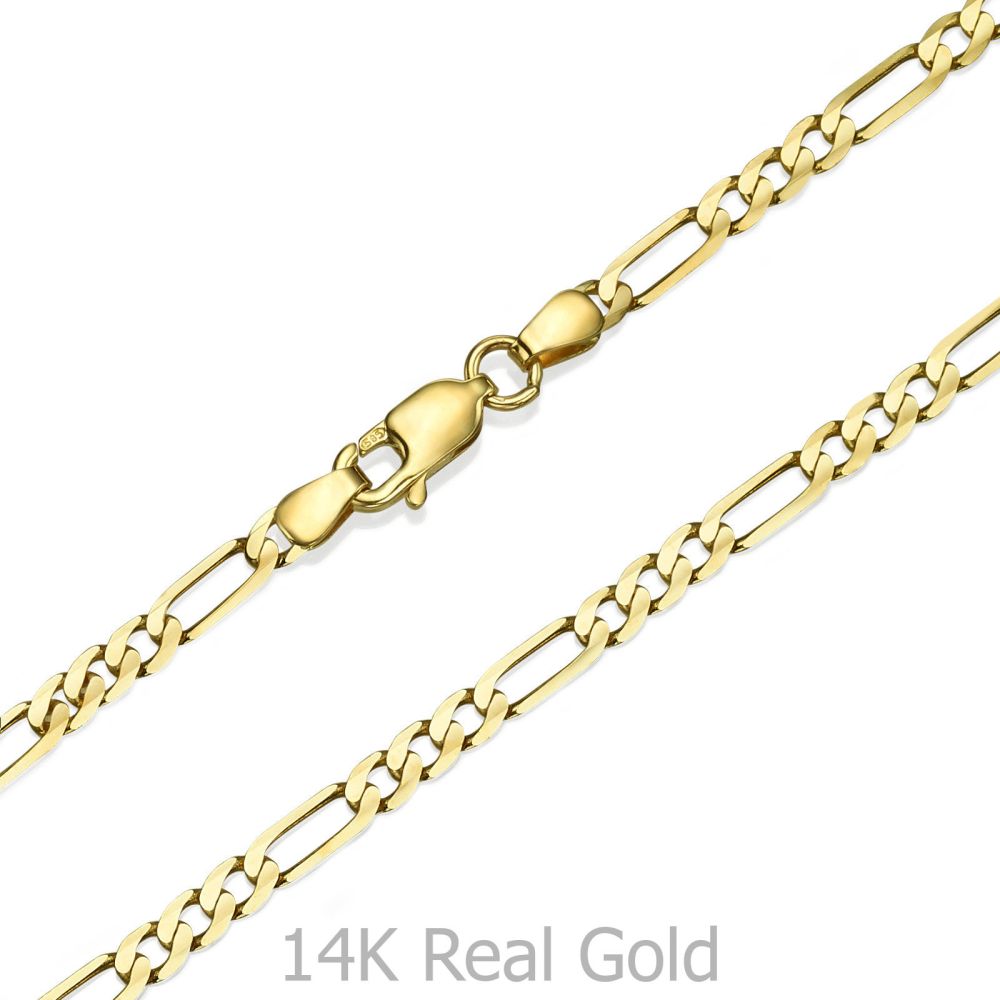 שרשראות זהב | שרשרת זהב צהוב 14 קראט לנשים, מדגם פיגרו 3.06 מ''מ עובי, 50 ס