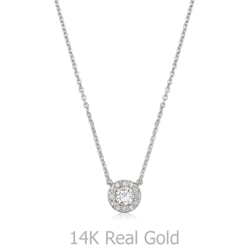 תכשיטי זהב לנשים | שרשרת ותליון יהלומים מזהב לבן 14 קראט - מריבל