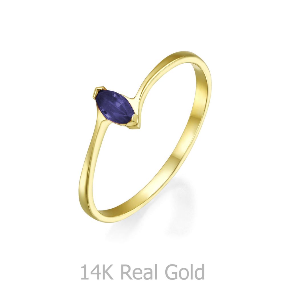 טבעות זהב | טבעת ספיר מזהב צהוב 14 קראט - פייטון כחולה