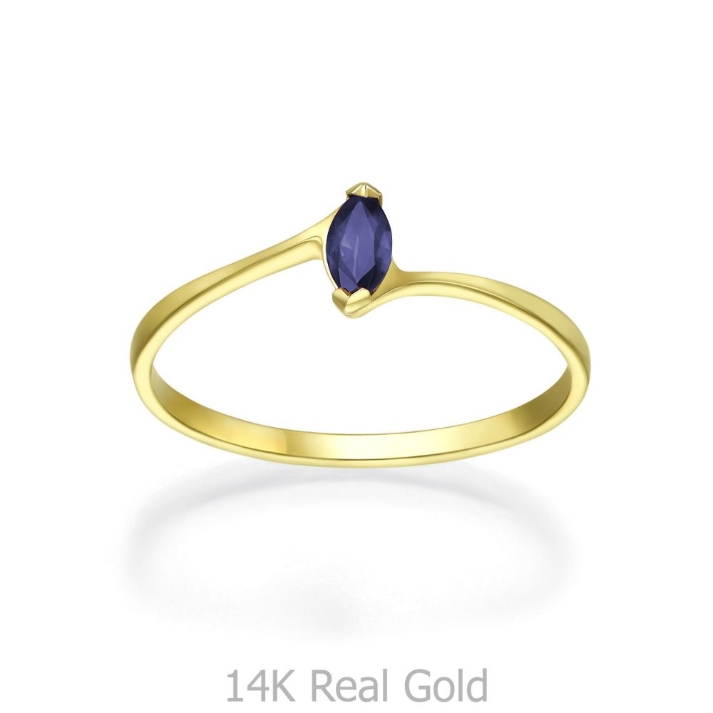 טבעות זהב | טבעת ספיר מזהב צהוב 14 קראט - פייטון כחולה