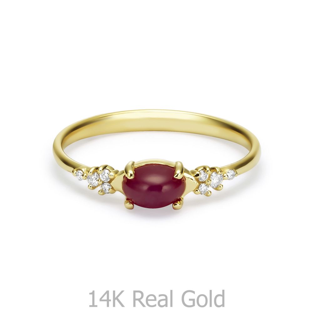 טבעות זהב | טבעת רובי יהלומים מזהב צהוב 14 קראט - שרלוט חלקה
