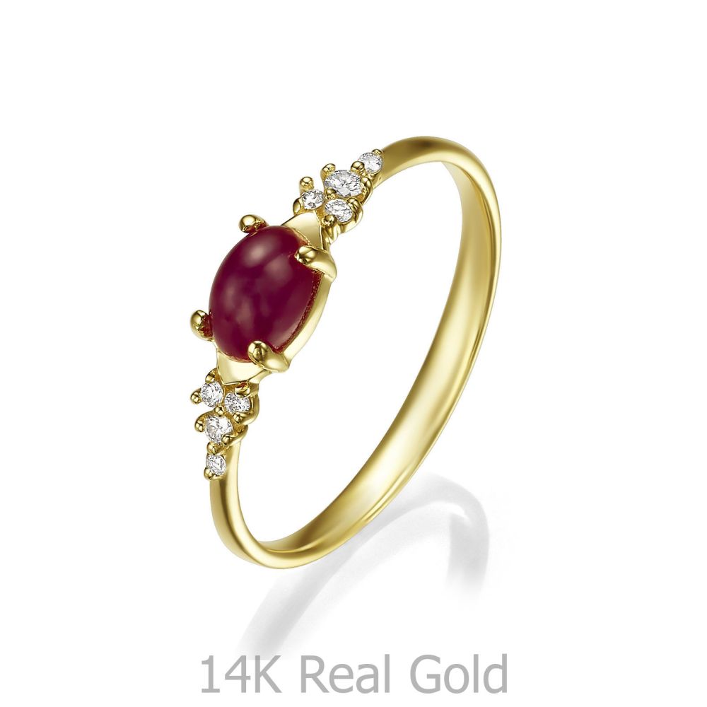 טבעות זהב | טבעת רובי יהלומים מזהב צהוב 14 קראט - שרלוט חלקה