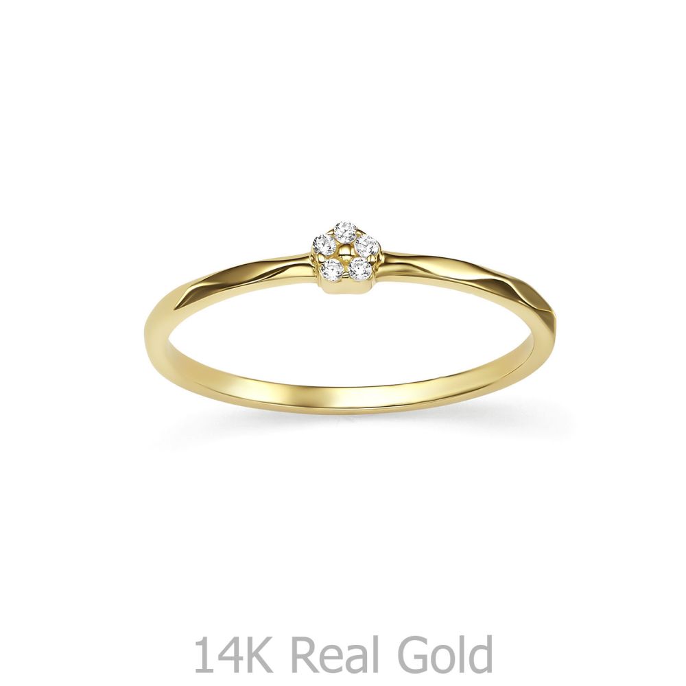 טבעות זהב | טבעת לנשים מזהב צהוב 14 קראט - פרח סיירה
