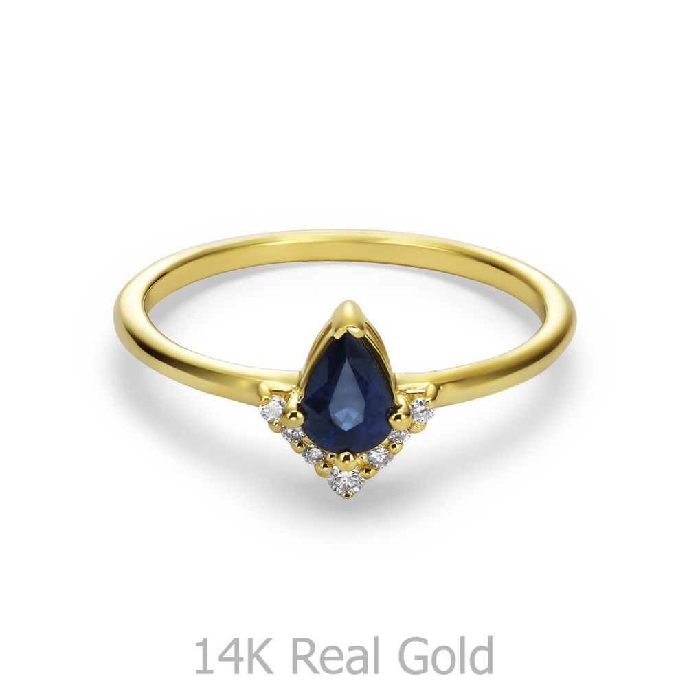 טבעות זהב | טבעת ספיר יהלומים מזהב צהוב 14 קראט - דיאנה